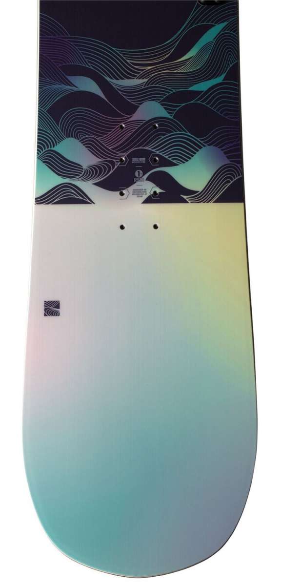 Nidecker Women's Ora Snowboard 2023 - A snowboard with a black background and white wavy lines on top.