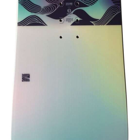 Nidecker Women's Ora Snowboard 2023 - A snowboard with a black background and white wavy lines on top.