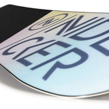 Nidecker Women's Ora Snowboard 2023 - A light blue snowboard with a black stripe at the top and white lettering on the bottom.