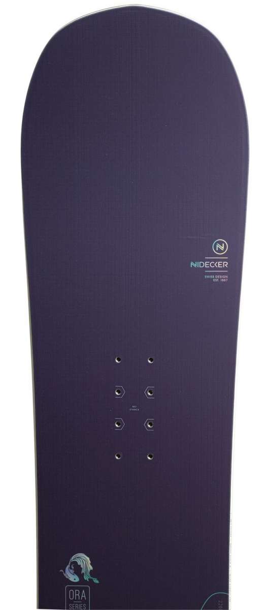 Nidecker Women's Ora Snowboard 2023 - A dark purple snowboard with a white logo featuring an "N" in a circle at the bottom center.