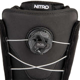 Nitro Women's Cypress BOA - Snowboard boot with black and white laces, featuring a round black dial labeled "BOA" in white letters.