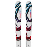 Two pairs of Salomon S/Lab QST Blank skis with a colorful design.
