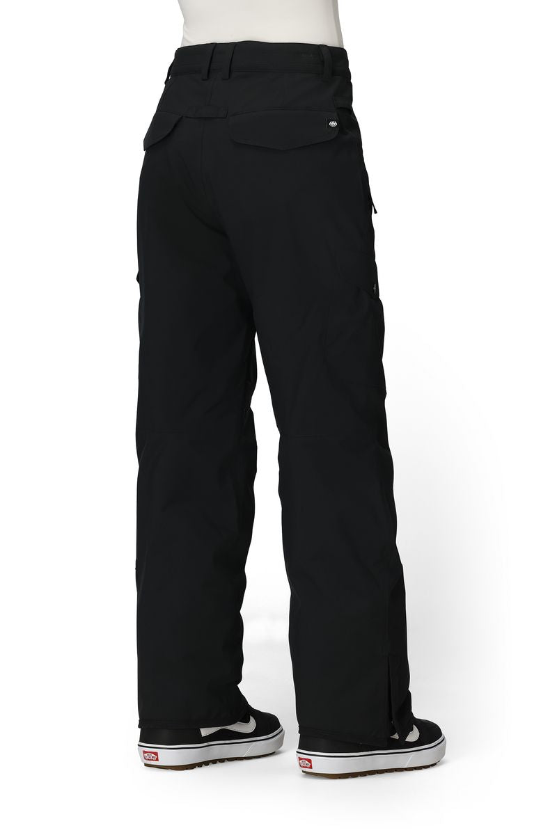 Black women’s cargo pants with angled side pockets and relaxed straight-leg fit