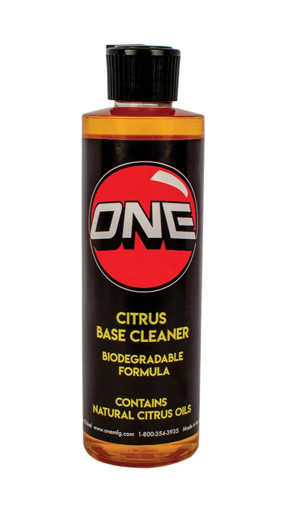 Oneball Citrus Base Cleaner 4oz 2025 - Bottle of citrus-scented base cleaner with a black cap and transparent amber-colored liquid inside.