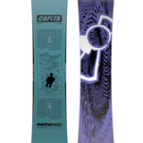 CAPiTA Pathfinder Snowboard - A light blue snowboard with a black logo and white lettering that reads "Pathfinder".