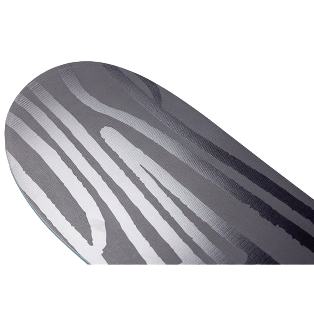 Nitro Phase Snowboard 2026 - A black snowboard with a white stripe down the middle and a blue outline around the edges.