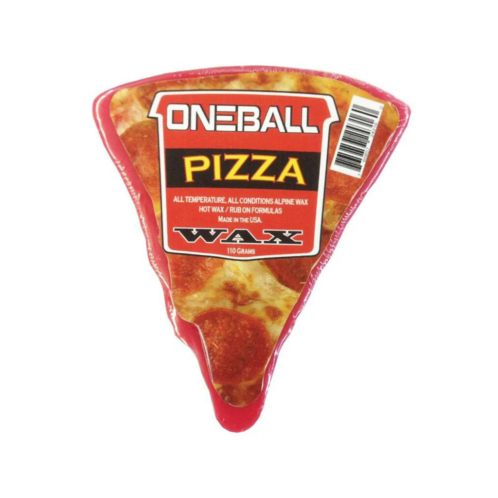 Oneball Shape Shifter Pizza Wax - A triangular-shaped wax with a red label featuring an image of a pizza slice and the word "PIZZA" in yellow letters.