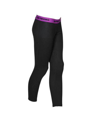 Treviso Women's Poly Blend Base Layer 2020 - Bottom - A black base layer bottom with a purple waistband and "Treviso" logo in white.