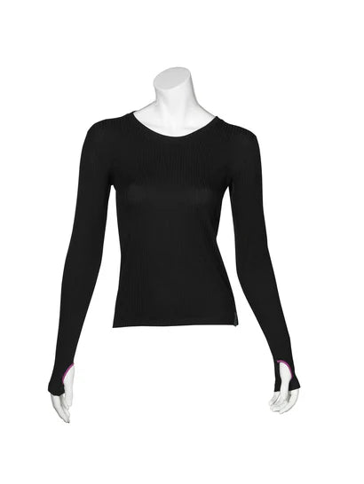 Treviso Women's Poly Blend Base Layer 2020 - Top - The top is solid black with a round neckline and long sleeves.
