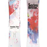 CAPiTA Spring Break Powder Twin Snowboard 2026 - A white snowboard with a red and blue abstract paint splatter design on top of it.