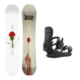 CAPiTA Spring Break Powder Twin Snowboard with Men's Union Strata Snowboard Bindings 2025 - A white snowboard with a bouquet of red roses on the left side.