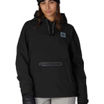 Women's black waterproof pullover hoodie with adjustable hood and front kangaroo pocket