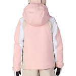 Girls' insulated hooded jacket, light pink back view with beige inner panels