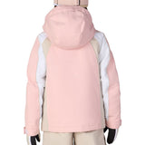 Girls' insulated hooded jacket, light pink back view with beige inner panels