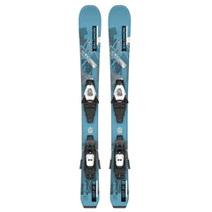 Salomon QST Junior with C5 Bindings System Skis 2024 - A pair of blue skis with a white and gray pattern, featuring the word "SALOMON" in black text on the top.