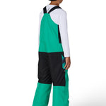 Boys' deep green insulated bib overalls with black side panels and back straps