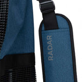 Radar Padded Slalom Case - The case is light blue with a black zipper and handle, featuring a mesh pocket on one side.