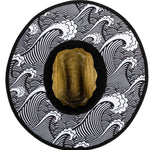 Radar Paddlers Sun Hat - A wide-brimmed hat with a black mesh back and a brown woven front, featuring a pattern of white waves on the brim.
