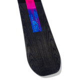 Arbor Rain Snowboard 2026 - A black snowboard with a blue and pink marbled design on its top sheet.