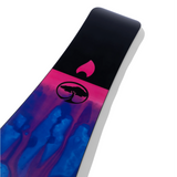 Arbor Rain Snowboard 2026 - A black snowboard with a pink logo featuring a stylized tree silhouette and the word "ARBOR" in lowercase letters.