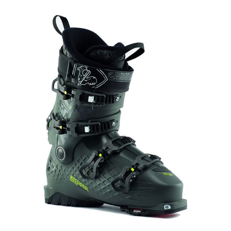 Rossignol Alltrack Pro RTL Ski Boot 2024 - Black ski boot with white logo on top cuff and silver buckles.