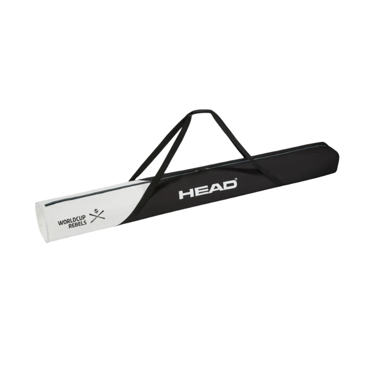 Head Rebels Single Ski Bag 2025 - A black bag with a white logo on the side, featuring two crossed ski poles and the word "Rebels" in bold letters.