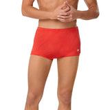 Speedo Men's Poly Mesh Training Drag Suit - A red, mesh-patterned swimsuit with a high waist and low leg cut.