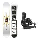 CAPiTA Spring Break Resort Twin Snowboard - A white snowboard with a black and yellow graphic of a skull wearing a red hoodie, surrounded by yellow lightning bolts.