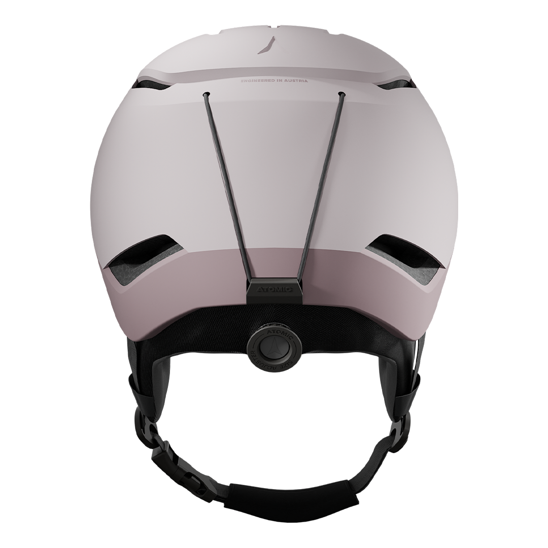 Atomic Revent Lite Helmet 2026 - A white helmet with a black chin strap and ventilation holes on top.