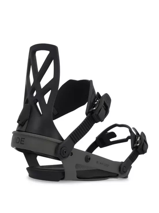 Ride A-4 Snowboard Binding 2025 - Black snowboard bindings with a sleek, modern design and silver buckles.