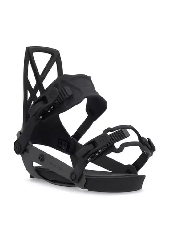 Ride A-4 Snowboard Binding 2025 - Black snowboard bindings with silver screws and buckles.