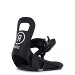 Ride Kid's Micro Snowboard Bindings 2024 - Black bindings with white logo on top strap and black straps.