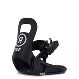 Ride Kid's Micro Snowboard Bindings 2024 - Black bindings with white logo on top strap and black straps.