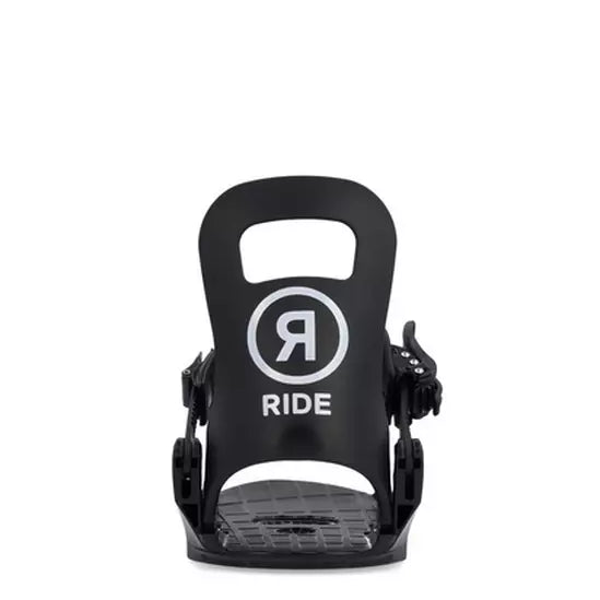 Ride Kid's Micro Snowboard Bindings 2024 - Black bindings with white logo on top plate and black straps.