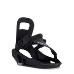 Ride Kid's Micro Snowboard Bindings 2024 - Black bindings with a small, rounded strap on top and a larger strap at the bottom.