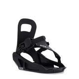 Ride Kid's Micro Snowboard Bindings 2024 - Black bindings with a small, rounded strap on top and a larger strap at the bottom.