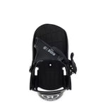 Ride Kid's Micro Snowboard Bindings 2024 - Black bindings with white lettering on top strap and logo on bottom strap.