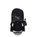 Ride Kid's Micro Snowboard Bindings 2024 - Black bindings with white lettering on top strap and logo on bottom strap.