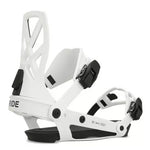 Ride A-4 Snowboard Binding 2025 - White snowboard bindings with black buckles and straps.