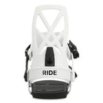Ride A-4 Snowboard Binding 2025 - White snowboard binding with black straps and buckles.