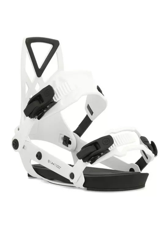 Ride A-4 Snowboard Binding 2025 - White snowboard bindings with black buckles and straps.