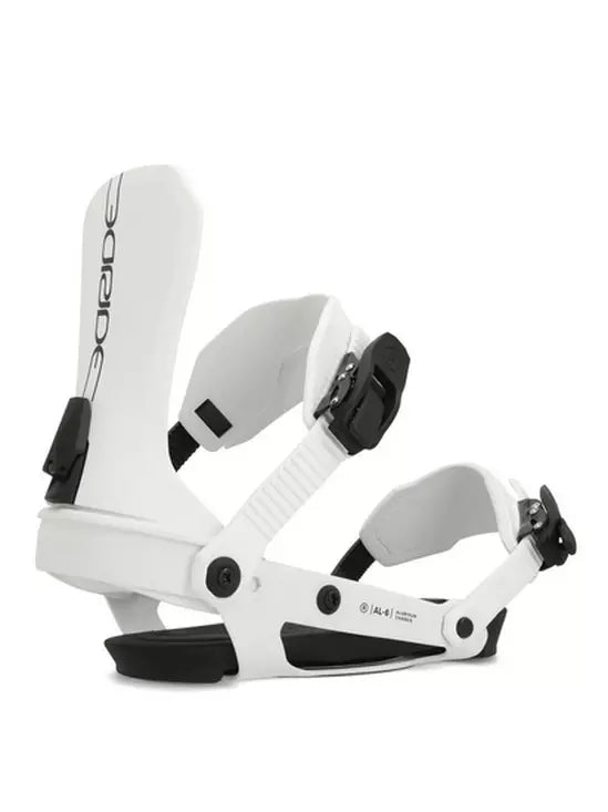 Ride Women's AL-6 Snowboard Binding 2025 - White snowboard binding with black buckles and straps.