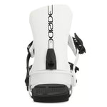 Ride Women's AL-6 Snowboard Binding 2025 - A white snowboard binding with black straps and buckles, featuring a sleek design on a solid white background.
