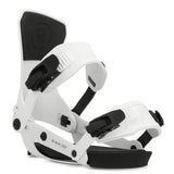 Ride Women's AL-6 Snowboard Binding 2025 - A white snowboard binding with black buckles and a black strap on top of the footbed.