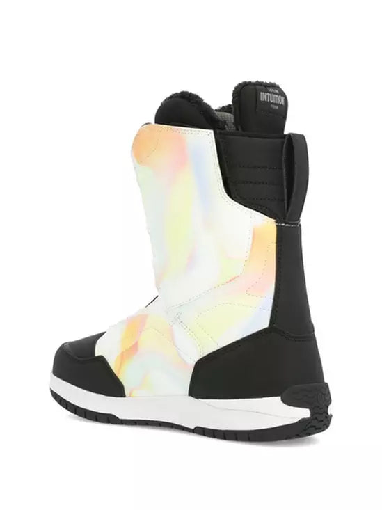 Ride Women's Hera Snowboard Boot 2024 - A black snowboard boot with a white logo on the side and a silver buckle.