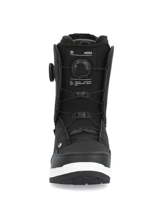 Ride Women's Hera Snowboard Boot 2024 - Black snowboard boot with a round logo on the side and white lettering that reads "HERA".