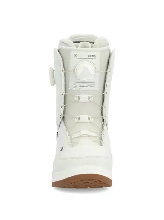 Ride Women's Hera Snowboard Boot 2024 - White snowboard boot with a white strap and buckle on the front.