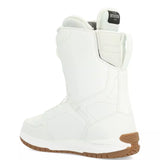 Ride Women's Hera Snowboard Boot 2024 - White snowboard boots with a black logo on the side and a brown strap.