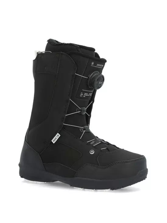 Ride Jackson Snowboard Boot 2025 - Black snowboard boot with white logo on side and black laces.