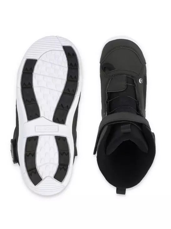 Ride Junior's Norris Snowboard Boot 2025 - Black snowboard boots with white laces and a silver logo on the side.